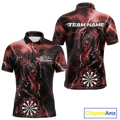 Custom Red Thunder Lightning Dragon Dart Team Polo Shirt For Men, Dart League Shirt IPHW9997
