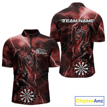 Load image into Gallery viewer, Custom Red Thunder Lightning Dragon Dart Team Quarter-Zip Shirt For Men, Dart League Shirt IPHW9997