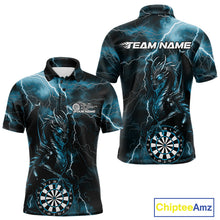 Load image into Gallery viewer, Custom Blue Thunder Lightning Dragon Dart Team Polo Shirt For Men, Dart League Shirt IPHW9998