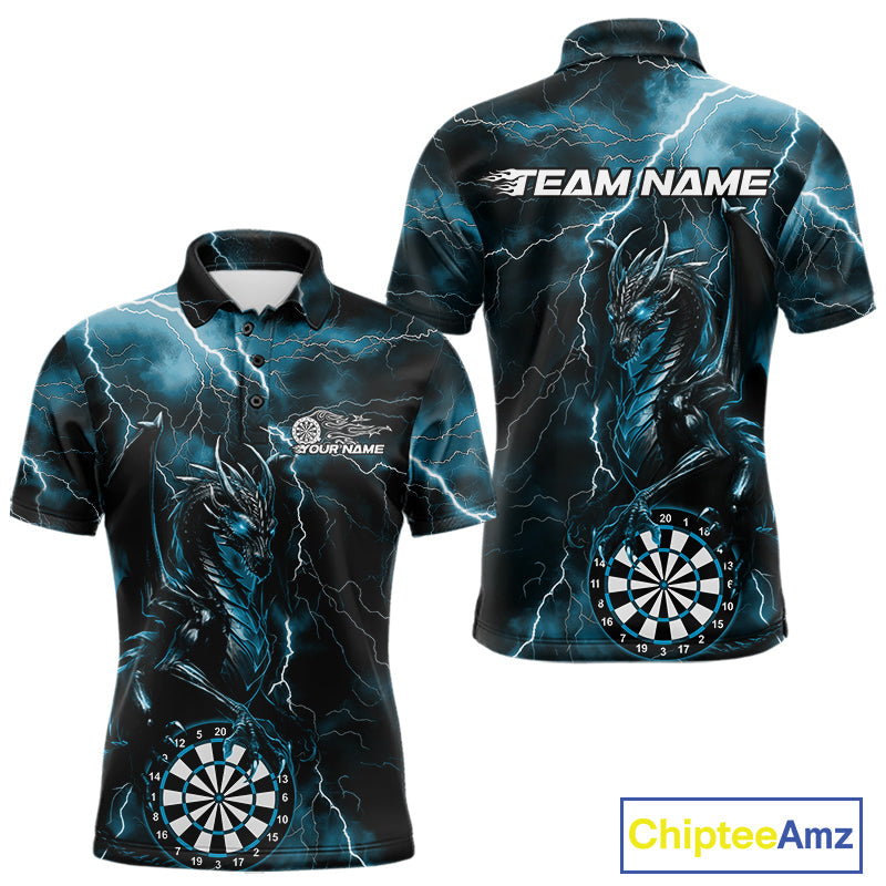 Custom Blue Thunder Lightning Dragon Dart Team Polo Shirt For Men, Dart League Shirt IPHW9998