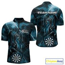 Load image into Gallery viewer, Custom Blue Thunder Lightning Dragon Dart Team Quarter-Zip Shirt For Men, Dart League Shirt IPHW9998