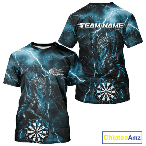 Custom Blue Thunder Lightning Dragon Dart Team T-Shirts For Men, Dart League IPHW9998
