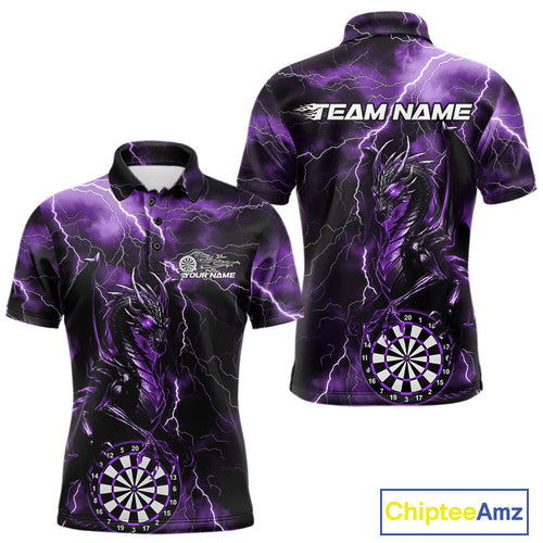 Custom Purple Thunder Lightning Dragon Dart Team Polo Shirt For Men, Dart League Shirt IPHW9999