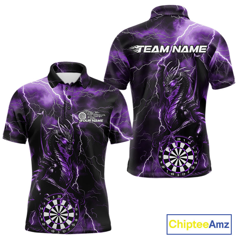 Custom Purple Thunder Lightning Dragon Dart Team Polo Shirt For Men, Dart League Shirt IPHW9999