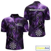 Load image into Gallery viewer, Custom Purple Thunder Lightning Dragon Dart Team Quarter-Zip Shirt For Men, Dart League Shirt IPHW9999