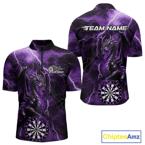 Custom Purple Thunder Lightning Dragon Dart Team Quarter-Zip Shirt For Men, Dart League Shirt IPHW9999
