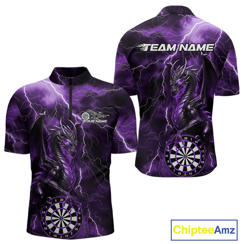Custom Purple Thunder Lightning Dragon Dart Team Quarter-Zip Shirt For Men, Dart League Shirt IPHW9999