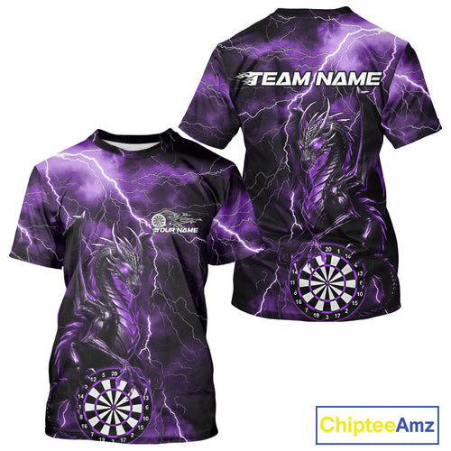 Custom Purple Thunder Lightning Dragon Dart Team T-Shirts For Men, Dart League IPHW9999