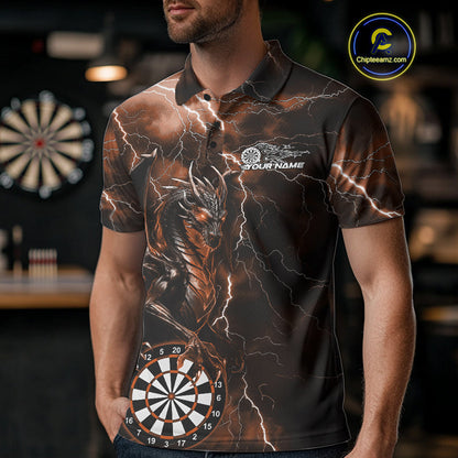 Custom Orange Thunder Lightning Dragon Dart Team Polo Shirt For Men, Dart League Shirt IPHW10000