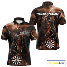 Load image into Gallery viewer, Custom Orange Thunder Lightning Dragon Dart Team Polo Shirt For Men, Dart League Shirt IPHW10000