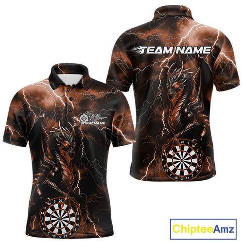 Custom Orange Thunder Lightning Dragon Dart Team Polo Shirt For Men, Dart League Shirt IPHW10000