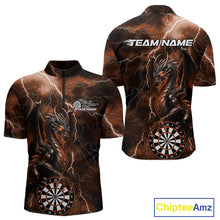 Load image into Gallery viewer, Custom Orange Thunder Lightning Dragon Dart Team Quarter-Zip Shirt For Men, Dart League Shirt IPHW10000
