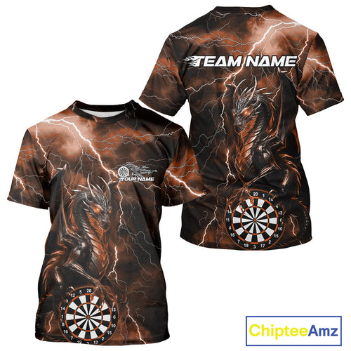 Custom Orange Thunder Lightning Dragon Dart Team T-Shirts For Men, Dart League IPHW10000