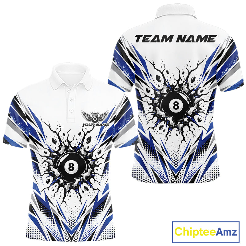 Custom Royal Blue 8 Ball Billiard Impact Men Polo Shirt, Billiard League Team Jersey IPHW12502
