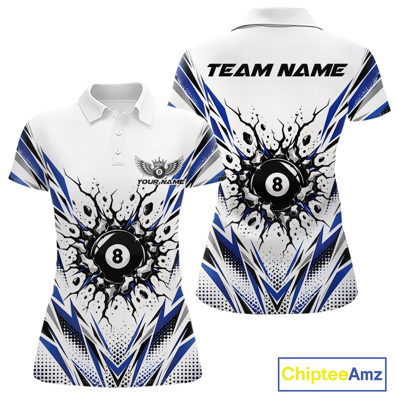 Custom Royal Blue 8 Ball Billiard Impact Women Polo Shirt, Billiard League Team Jersey IPHW12502