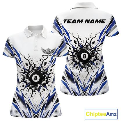 Custom Royal Blue 8 Ball Billiard Impact Women Polo Shirt, Billiard League Team Jersey IPHW12502