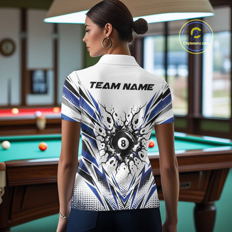 Custom Royal Blue 8 Ball Billiard Impact Women Polo Shirt, Billiard League Team Jersey IPHW12502