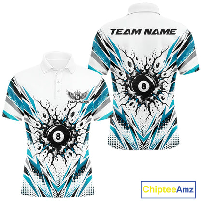 Custom Turquoise 8 Ball Billiard Impact Men Polo Shirt, Billiard League Team Jersey IPHW12503