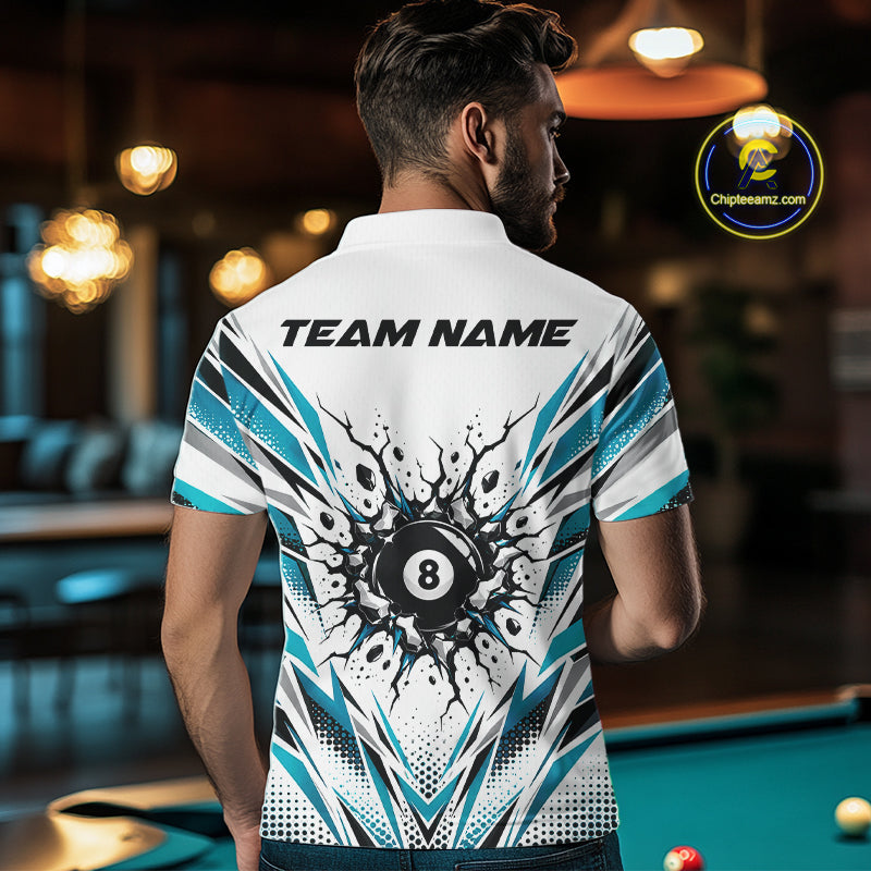 Custom Turquoise 8 Ball Billiard Impact Men Polo Shirt, Billiard League Team Jersey IPHW12503