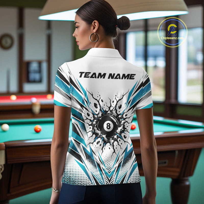 Custom Turquoise 8 Ball Billiard Impact Women Polo Shirt, Billiard League Team Jersey IPHW12503