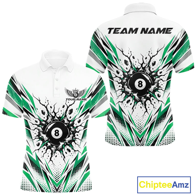 Custom Green 8 Ball Billiard Impact Men Polo Shirt, Billiard League Team Jersey IPHW12504
