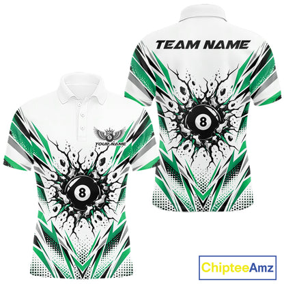 Custom Green 8 Ball Billiard Impact Men Polo Shirt, Billiard League Team Jersey IPHW12504