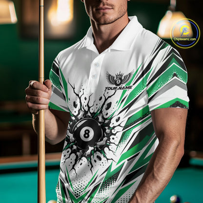 Custom Green 8 Ball Billiard Impact Men Polo Shirt, Billiard League Team Jersey IPHW12504