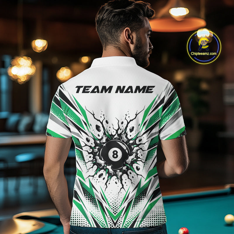 Custom Green 8 Ball Billiard Impact Men Polo Shirt, Billiard League Team Jersey IPHW12504