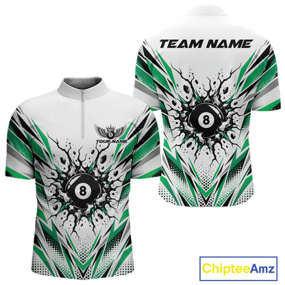 Custom Green 8 Ball Billiard Impact Men Quarter Zip Shirt, Billiard League Team Jersey IPHW12504