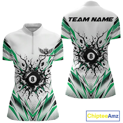 Custom Green 8 Ball Billiard Impact Women Quarter-Zip Shirt, Billiard League Team Jersey IPHW12504