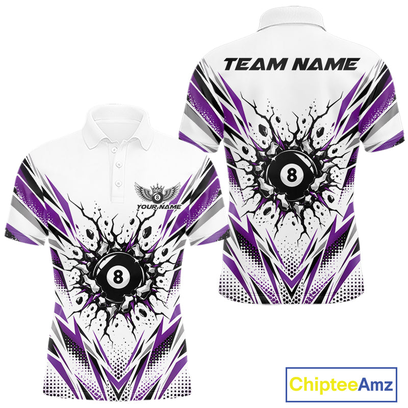 Custom Purple 8 Ball Billiard Impact Men Polo Shirt, Billiard League Team Jersey IPHW12505