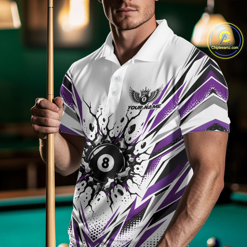 Custom Purple 8 Ball Billiard Impact Men Polo Shirt, Billiard League Team Jersey IPHW12505