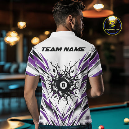 Custom Purple 8 Ball Billiard Impact Men Polo Shirt, Billiard League Team Jersey IPHW12505