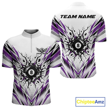 Custom Purple 8 Ball Billiard Impact Men Quarter Zip Shirt, Billiard League Team Jersey IPHW12505