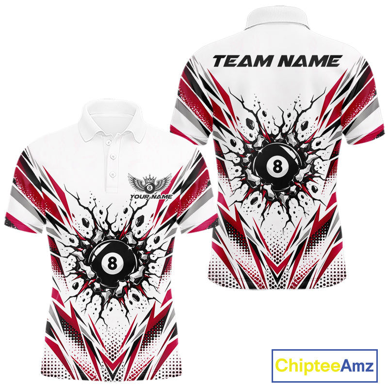 Custom Red 8 Ball Billiard Impact Men Polo Shirt, Billiard League Team Jersey IPHW12506