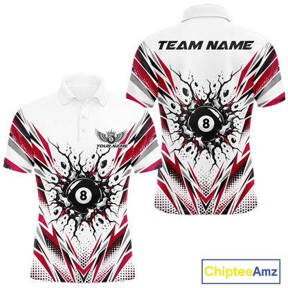 Custom Red 8 Ball Billiard Impact Men Polo Shirt, Billiard League Team Jersey IPHW12506