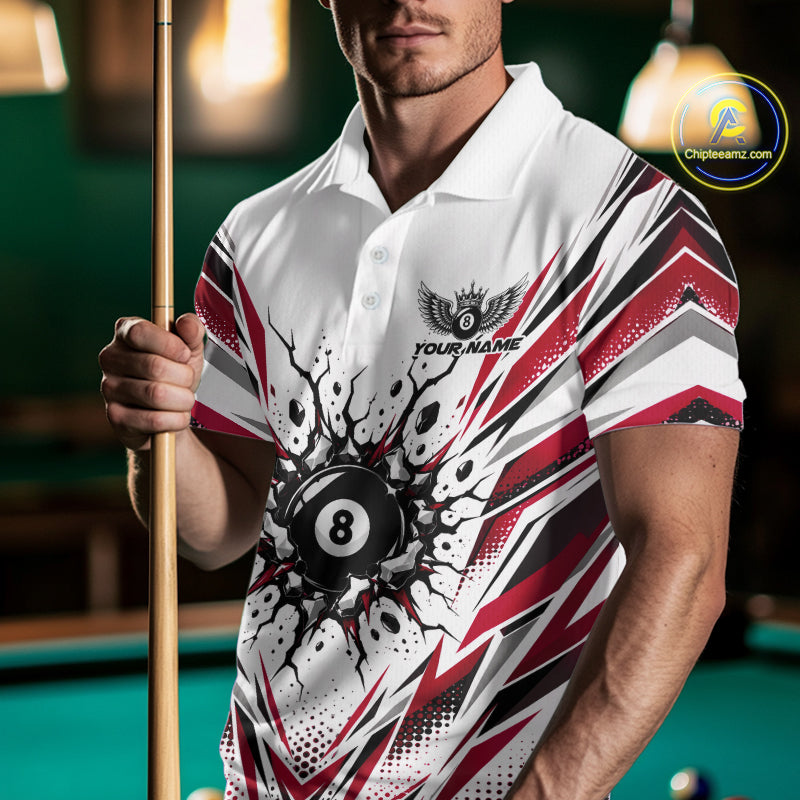 Custom Red 8 Ball Billiard Impact Men Polo Shirt, Billiard League Team Jersey IPHW12506