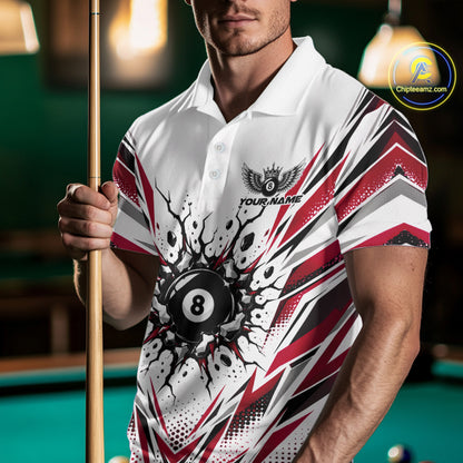 Custom Red 8 Ball Billiard Impact Men Polo Shirt, Billiard League Team Jersey IPHW12506
