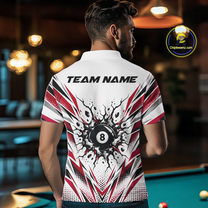 Custom Red 8 Ball Billiard Impact Men Polo Shirt, Billiard League Team Jersey IPHW12506
