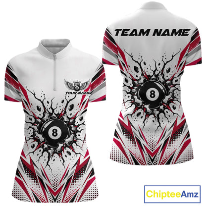 Custom Red 8 Ball Billiard Impact Women Quarter-Zip Shirt, Billiard League Team Jersey IPHW12506