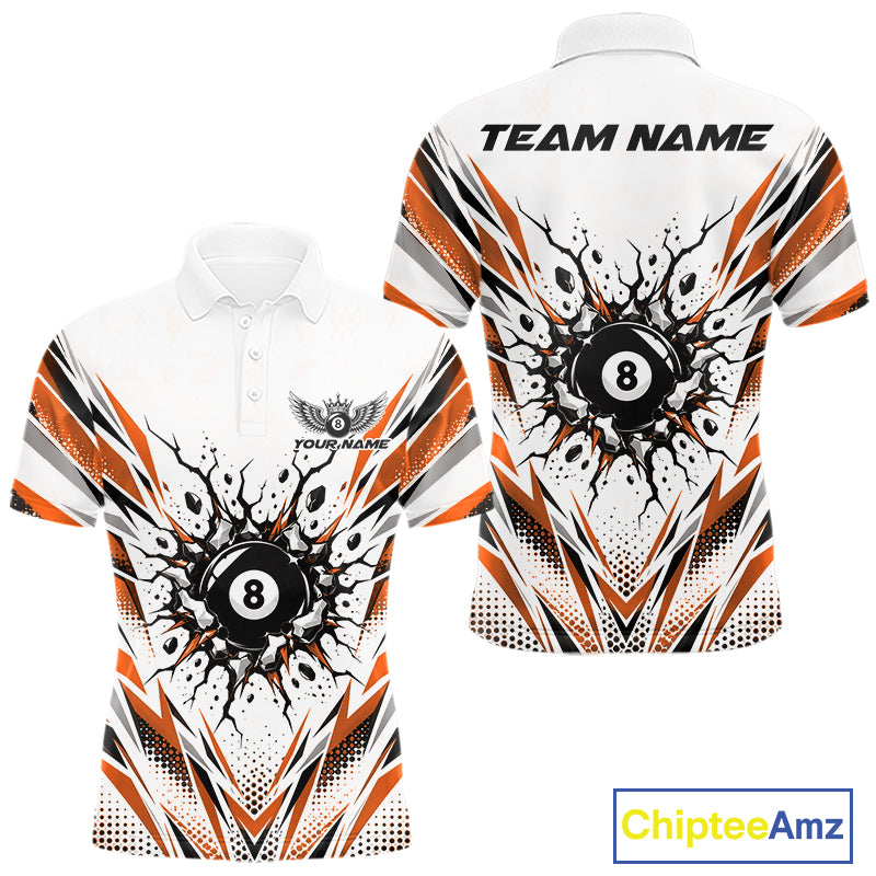 Custom Orange 8 Ball Billiard Impact Men Polo Shirt, Billiard League Team Jersey IPHW12507