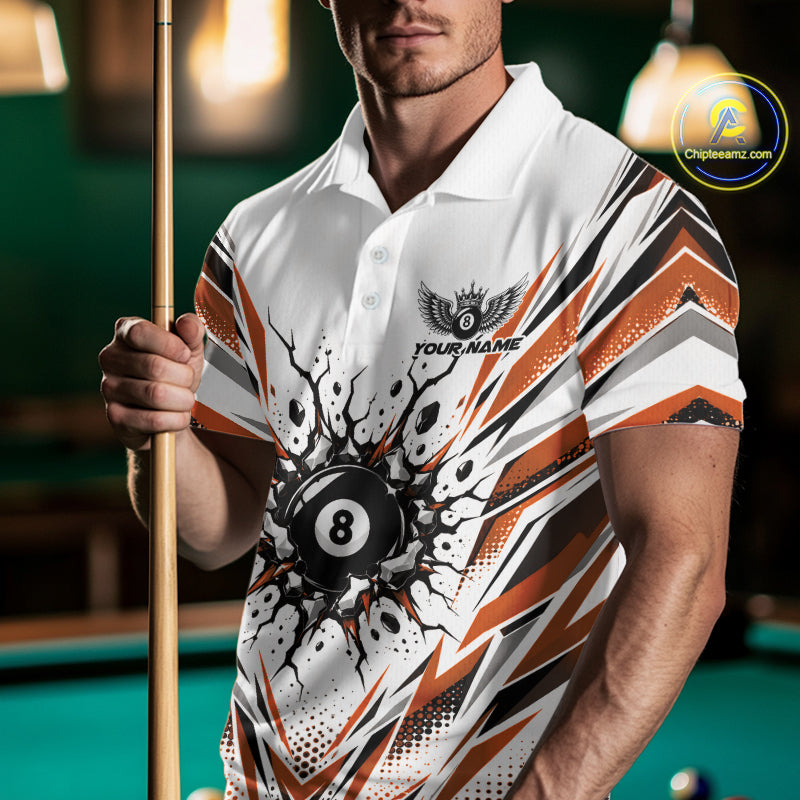 Custom Orange 8 Ball Billiard Impact Men Polo Shirt, Billiard League Team Jersey IPHW12507