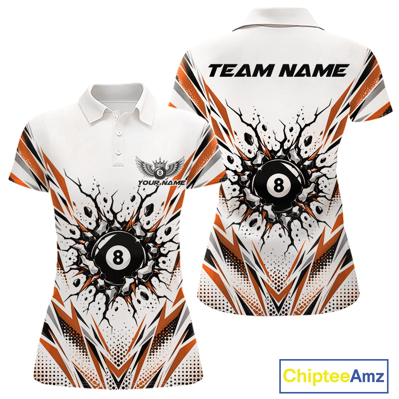 Custom Orange 8 Ball Billiard Impact Women Polo Shirt, Billiard League Team Jersey IPHW12507
