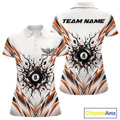 Custom Orange 8 Ball Billiard Impact Women Polo Shirt, Billiard League Team Jersey IPHW12507
