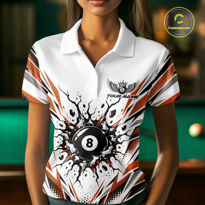 Custom Orange 8 Ball Billiard Impact Women Polo Shirt, Billiard League Team Jersey IPHW12507