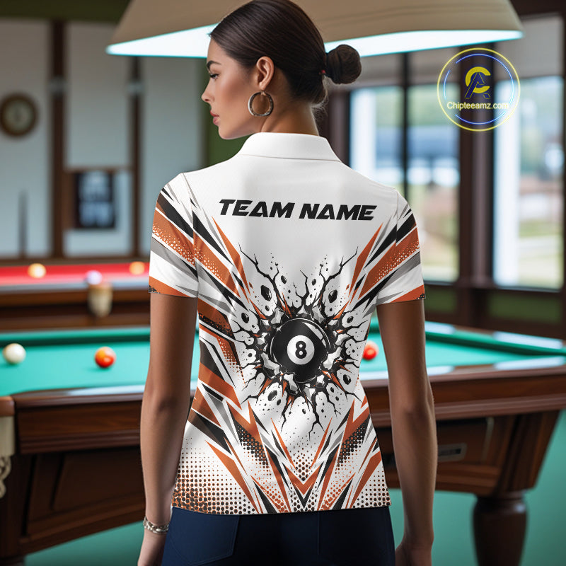 Custom Orange 8 Ball Billiard Impact Women Polo Shirt, Billiard League Team Jersey IPHW12507
