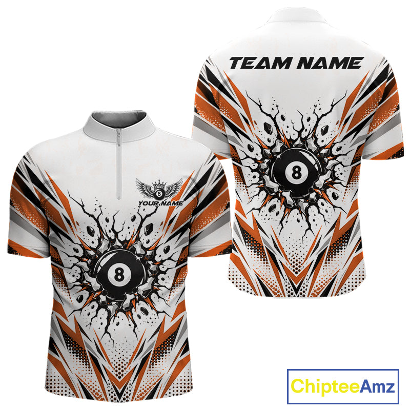 Custom Orange 8 Ball Billiard Impact Men Quarter Zip Shirt, Billiard League Team Jersey IPHW12507