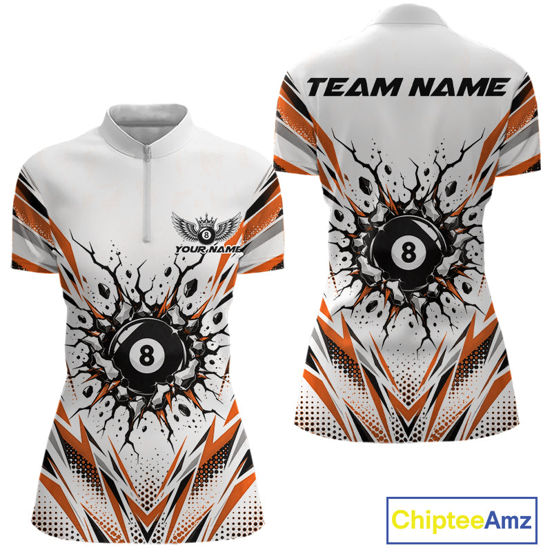 Custom Orange 8 Ball Billiard Impact Billiard League Women Quarter-Zip Team Shirt IPHW12507