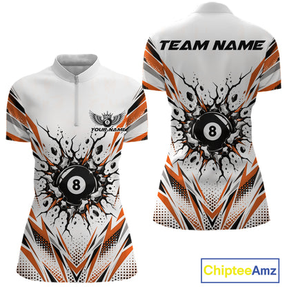 Custom Orange 8 Ball Billiard Impact Billiard League Women Quarter-Zip Team Shirt IPHW12507