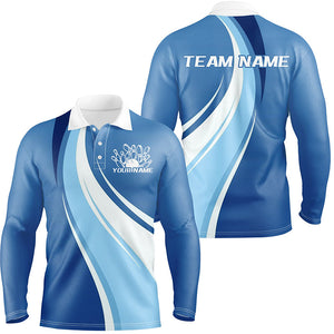 White And Blue Custom Bowling Team Shirts For Men, Bowling League Shirt Bowlers Uniform Outfit IPHW7916